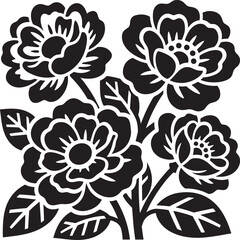 Obraz premium Black and White Floral Stencil Design with Leaves and Stems