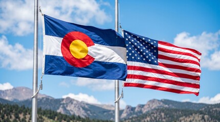 Fototapeta premium Patriotic Flags of Colorado and the United States