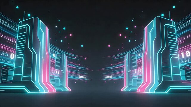 Futuristic digital server towers