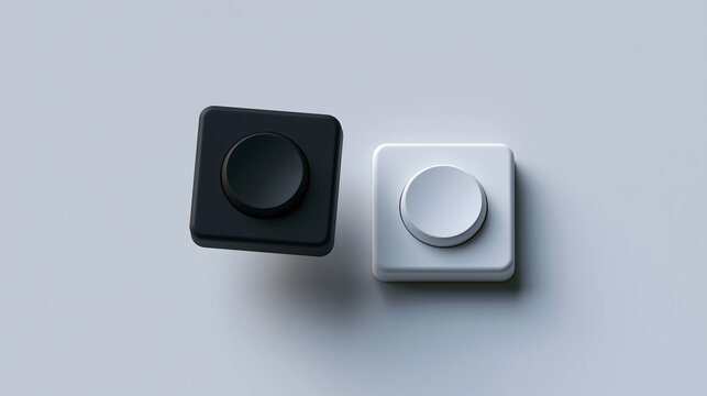 Abstract minimalist background Floating black and white square button switches for decision concept