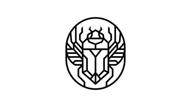Black scarab beetle line art logo icon.