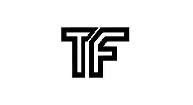Blocky interlocking letters TF initials monogram.