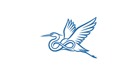 Fototapeta premium Blue heron bird flying with minimalist line art style.