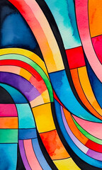 Fototapeta premium Bright multicolored wavy stripes on dark background, abstract pattern