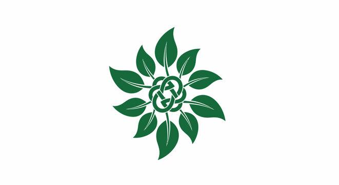 Circular arrangement of green leaves forming floral emblem