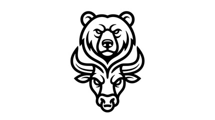 Obraz premium Combined bear and bull head line art logo