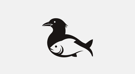 Naklejka premium Creative bird and fish integrated silhouette logo design.