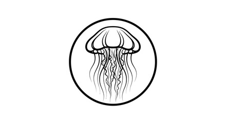 Fototapeta premium Black and white circular jellyfish icon logo.