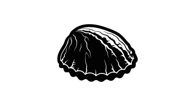 Black and white engraved mussel shell illustration.