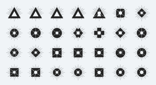 Geometric Abstract Symbols with Radial Burst Elements, Minimalist Icons