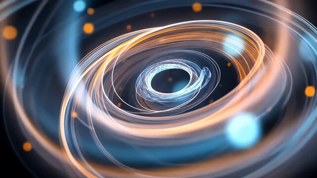 Abstract swirling vortex with glowing particles and dynamic light trails