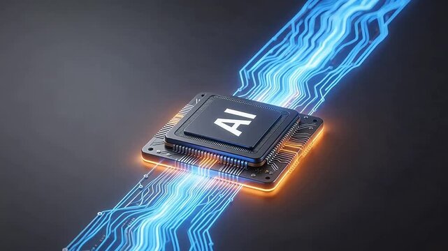 AI chip with glowing circuit lines