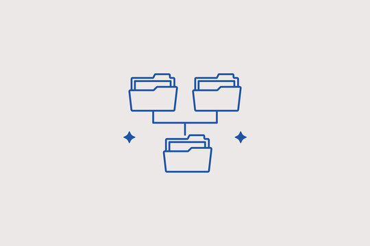 Hierarchical layout folder structure schema line icon for digital archive. Precise vector illustration for file management system, database company, tech startup.