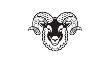 Fototapeta premium Detailed ram head mascot with large curved horns.