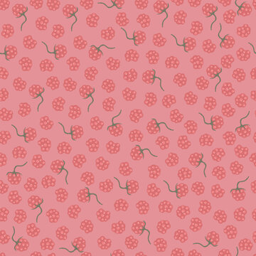 Seamless pattern with raspberry on pink background. Cute colorful spring pattern for fabric, wrapping paper, clothes.