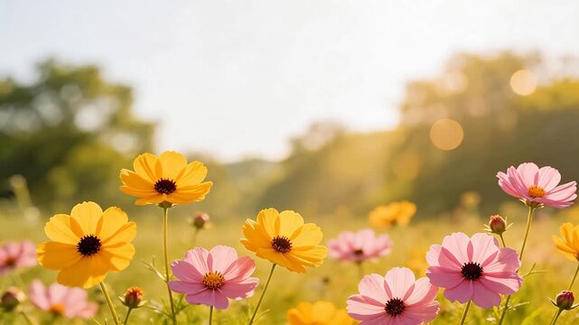 Colorful flowers in a sunny field