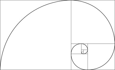 Golden Ratio Fibonacci Spiral Grid with Geometric Construction Lines for Design Composition, Architecture and Vector Layout Guide © Nahlnarendra