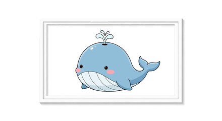 Naklejka premium Cute cartoon blue whale spraying water, isolated on white background, adorable marine animal illustration