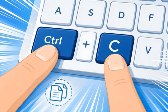 Fingers Pressing Ctrl+C Keyboard Shortcut Keys Close-Up