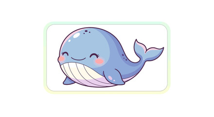Naklejka premium Cute Cartoon Whale Illustration - Adorable Blue Whale Character with Happy Face