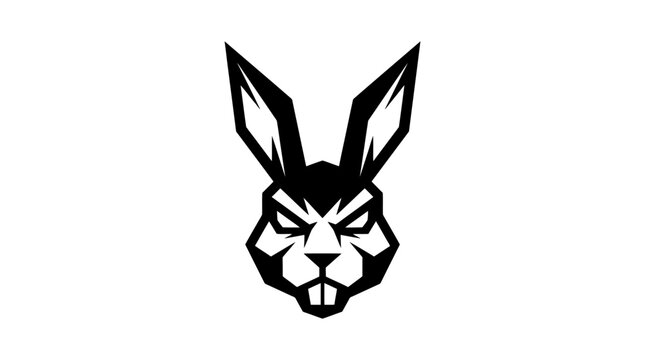 Geometric black rabbit head mascot logo design.