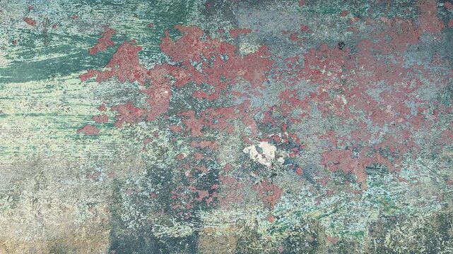 Background of paint flaking and rust panning shot movement wallpaper and abstract colour and surface.