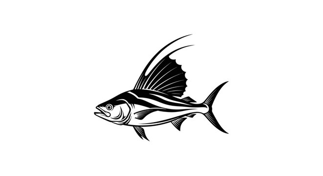 Majestic sailfish side profile black and white vector art.
