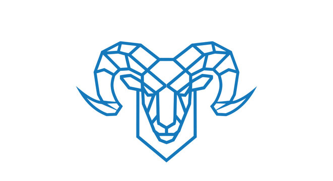Geometric blue ram head low poly logo design