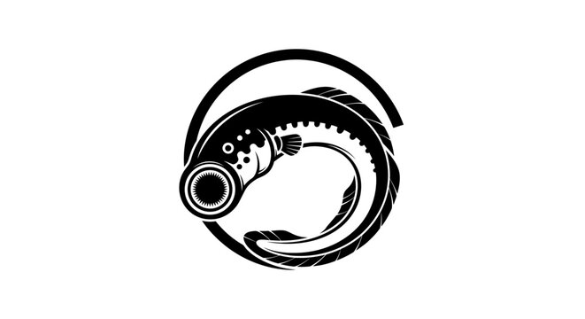 Front view lamprey eel icon with circular sucker.