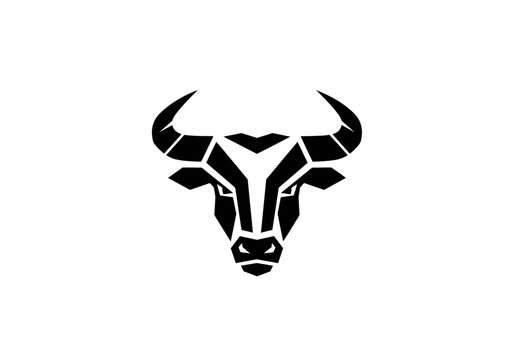 Geometric bull head logo with sharp symmetrical horn design.