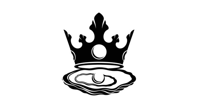 Luxury oyster shell logo with pearl and crown.