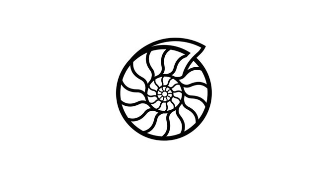 Nautilus shell spiral icon in circular frame.