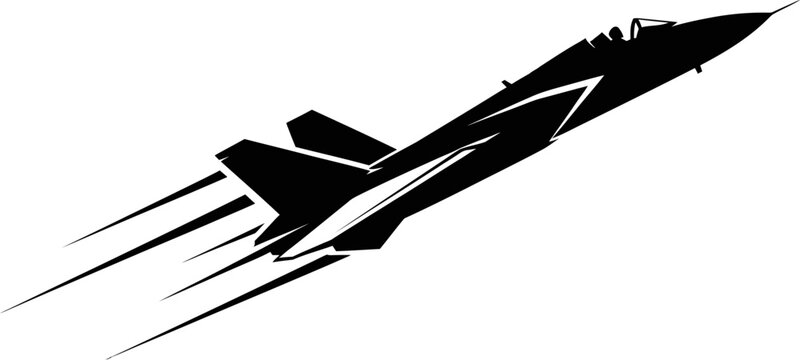 Silhouette of a high speed fighter jet in flight.