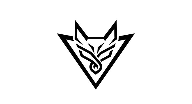 Geometric fox head logo contained within an inverted triangle.