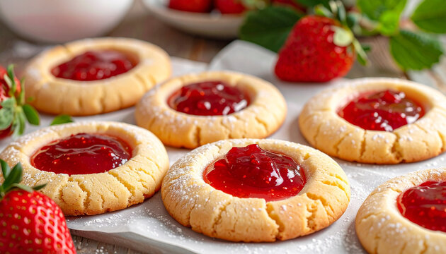 Delicious Strawberry Jam Thumbprint Cookies with Fresh Berries