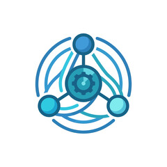 Fototapeta premium Modern Abstract Blue Technology Network Connection Gear Icon with Nodes and Swirling Paths