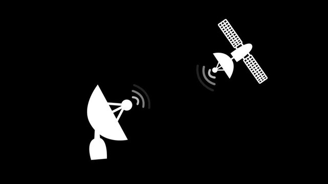 Satellite and ground dish icons communicating minimalist animation of signal transmission