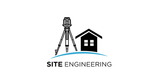 Site Engineering Logo With Surveying Equipment And House Icon