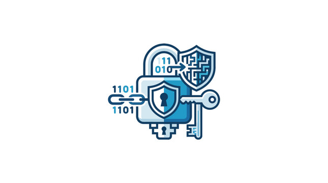 Digital Security Shield and Lock with Binary Code