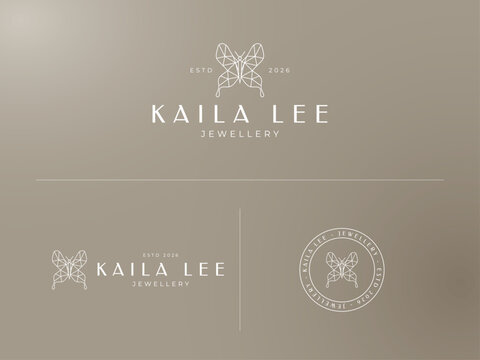 Luxury jewelry logo design template, Elegant butterfly brand identity kit with geometric origami icon vector, Premade logo design, Vector logo template