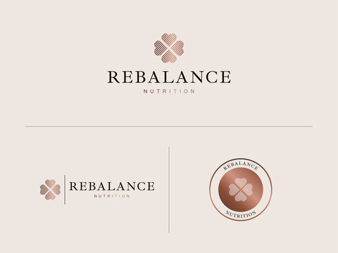 Nutrition logo design template, Elegant dietitian brand identity kit with geometric four leaf clover icon vector, Premade logo design, Vector logo template