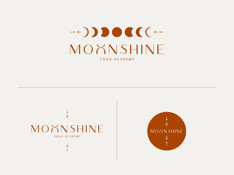 Mystic yoga logo design template, Elegant celestial moon phases branding identity kit vector, Logo design kit