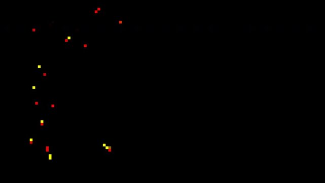 Pixel Bullet Impact Effect on Black Background with Retro 8 Bit Spark Burst, Arcade Game Hit VFX Motion Graphics Animation Loop