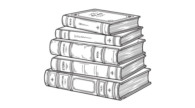 Vintage stack of old books vector, hand drawn antique hardcover book pile, classic library literature sketch on white background