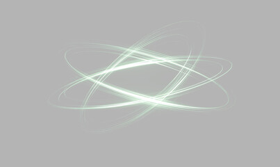 green neon orbit rings side by side on gray  background, realistic glowing atomic energy lines split screen overlay © Maxim