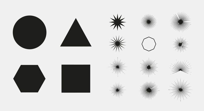 Geometric Shapes Collection: Circle, Triangle, Square, Hexagon, Starbursts