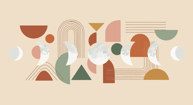 Boho Moon Phases Abstract Shapes Geometric Mid Century Modern Design