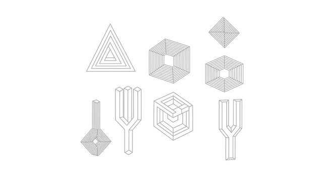 Impossible Geometry Shapes Abstract Line Art on White Background
