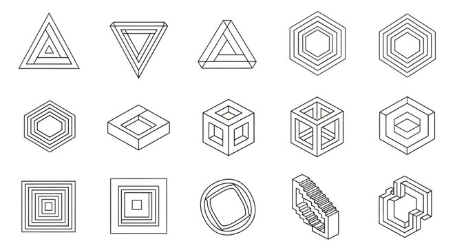 Impossible Geometry Shapes: Optical Illusions, Triangles, Cubes, Hexagons
