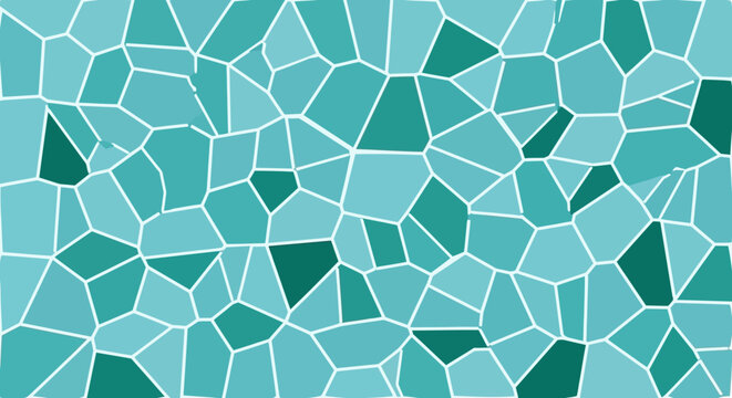 Geometric mosaic tiles in shades of blue and green, abstract pattern